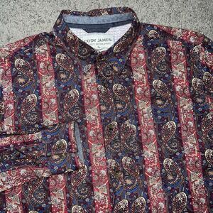 Cody James Blue Red Paisley Print Button Down Shirt Western Men's Size Small